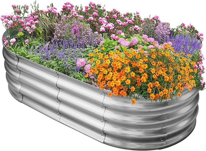 Galvanized Raised Garden Bed for Outdoor: 4X2X1ft Durable Metal Vegetable Plant Container Kit - Oval Planter Box for Gardening Flower Trough