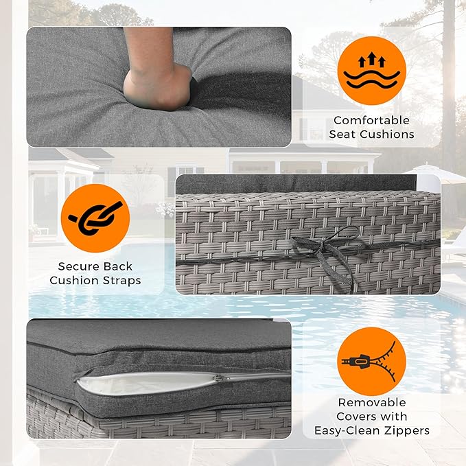 12-Seat Modern Outdoor Wicker Rattan Patio Furniture Set with 55,000 BTU Fire Pit Table, Thick 4″ Cushions, All-Weather Dual-Strand Rattan, Rust-Resistant Steel Frame,Black