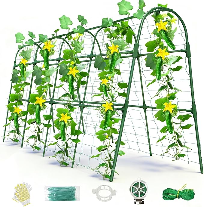 Cucumber Trellis for Raised Bed, U-Shape Garden Arch Metal Support for Climbing Plants, Metal Arch Plant Support Vegetables Trellis, Plant Support for Vine(Green, 63 * 30 * 47inch(L*W*H))
