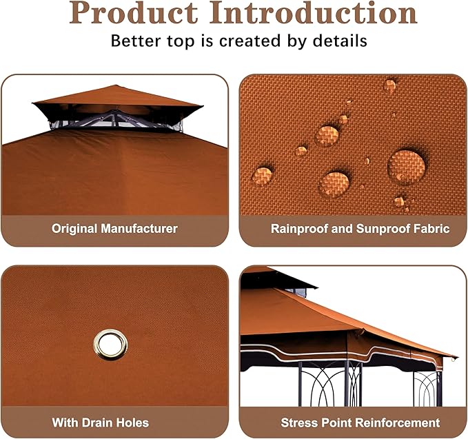 SCOCANOPY Replacement Gazebo Canopy for 10 x 12 Regency II Patio Gazebo Model L-GZ798PST,A101004104,A101004105,(Rust Red)