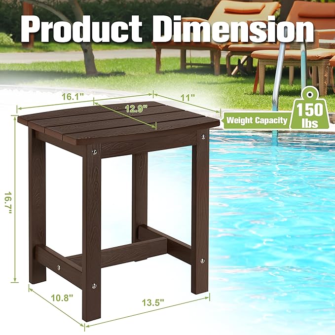 Y&M Outdoor Side Table, HIPS Adirondack Small Single Table, Waterproof Square Outside Table, Balcony Modern End Tables for Patio, Pool, Beach, Porch, Deck, Indoor or Outdoor Use (Coffee, 2 Pack)