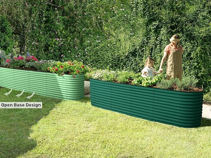 9-in-1 Galvanized Raised Garden Beds Outdoor // 8×2×2.5 ft Modular Planter for Gardening, Vegetables, Flowers // 32" Extra Tall Metal Raised Garden Bed (Dark Green) // Patented Design Planter Box