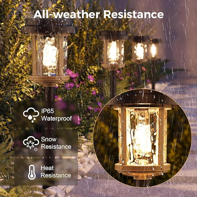 XMCOSY+ Solar Pathway Lights Outdoor, 6 Pack Solar Powered Garden Lights, 20 LM LED Glass Landscape Lights, Waterproof Lighting for Garden Yard Landscape Driveway Walkway