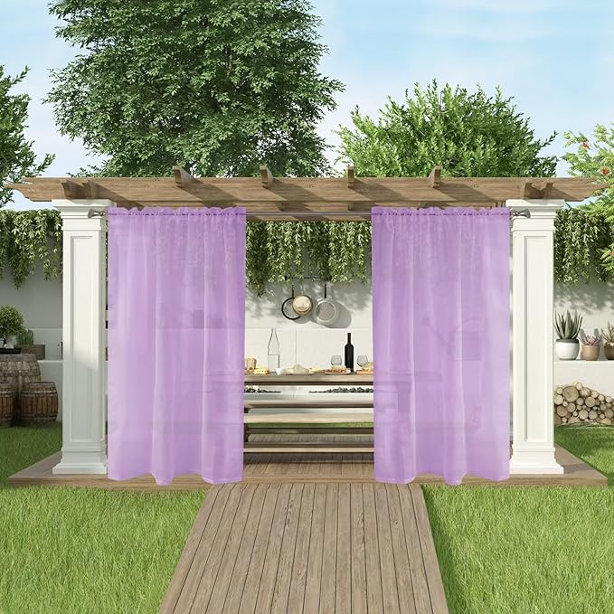 SpaceDresser Waterproof Outdoor Sheer Curtains for Patio - 2 Panels Rod Pocket Indoor Voile Sheer Curtain for Living Room,52W x 84L inch, Lavender