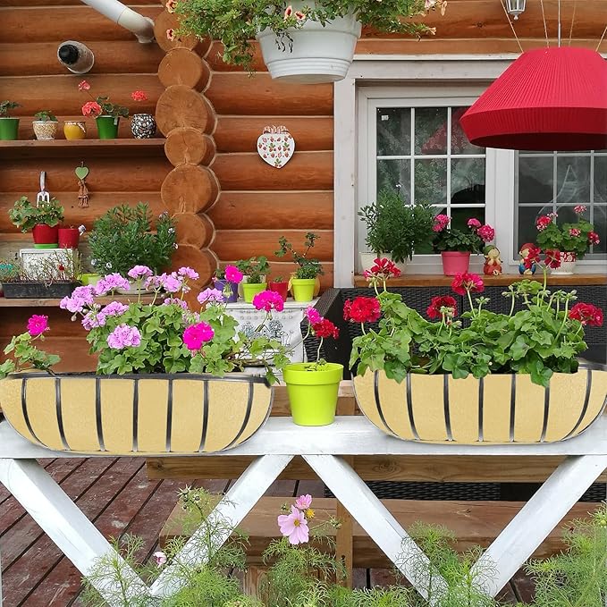 3PCS 30 Inch Planter Basket Liners Fabric Window Box Liners Felt Trough Planter Liner Replacement Beige Flower Basket Liner Non-Woven Hanging Plant Liner for Planters Garden Fence - Avoid Bird Nesting