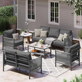 Aluminum Outdoor Patio Furniture Set with Dual-Layer Coffee Table, 5 Piece Modern Patio Conversation Sets with PE Rope, Outdoor Sectional Sofa with Thick Cushions for Balcony, Deck, Charcoal