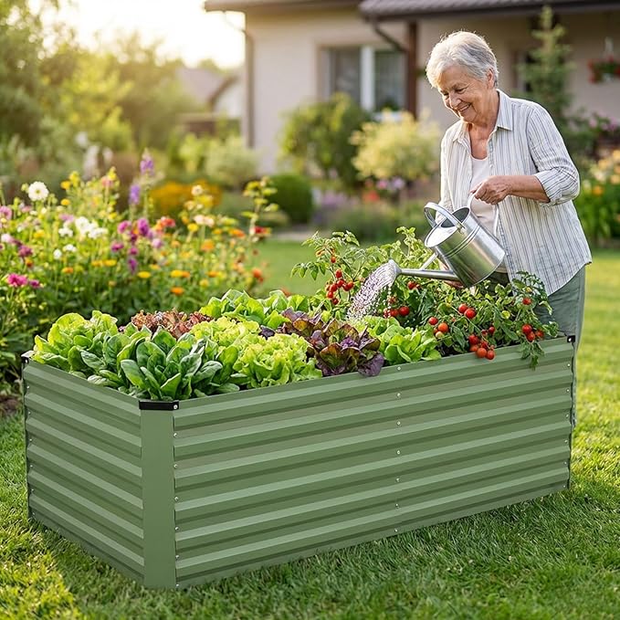 INNO STAGE 6x3x2ft Galvanized Raised Garden Bed, Raised Garden Bed Kit-Metal Planter Box Outdoor, Planting for Vegetables, Fruits, Herbs, Flowers, OliveGreen