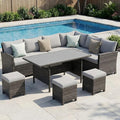 Wisteria Lane 7 Piece Patio Furniture Set, High Curved Back Wicker Patio Sectional, All Weather Outdoor Dining Set, Outdoor Furniture Patio Conversation Set with Ottoman, Ash Gray