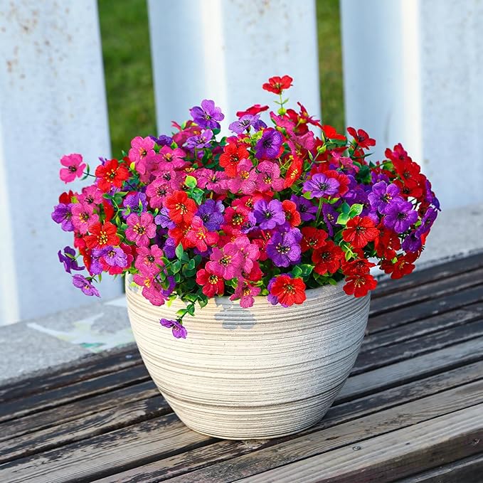 Alupssuc 48 Bundles Artificial Flowers for Outdoors Decoration, UV Resistant Silk Faux Daisy Flora Spring Fake Plastic Plants Greenery for Outside Indoor Yard Home Porch Window Box Decor, Mix 3 Colors