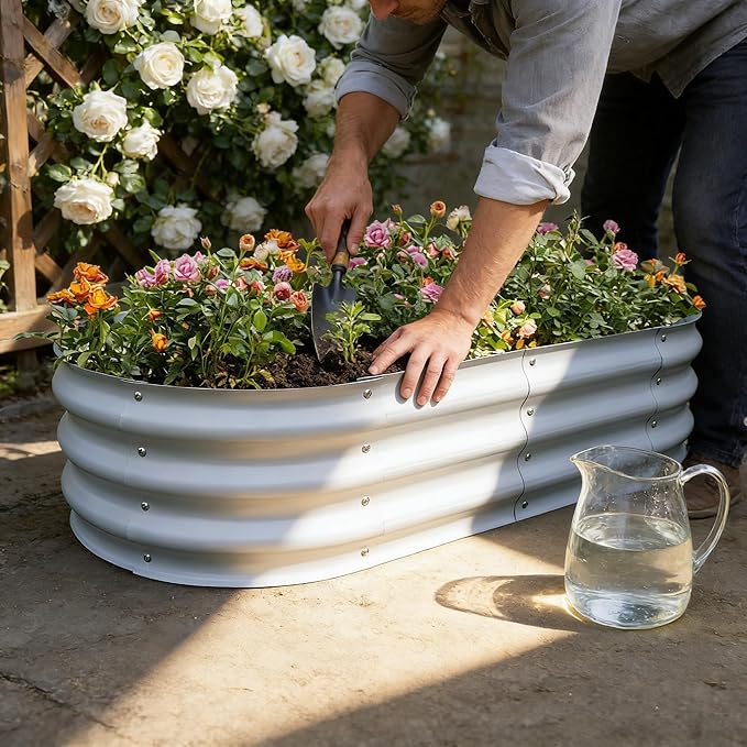 Gardmax Galvanized Raised Garden Bed, Lightweight Planter Boxes Outdoor with Easy Assembly, Large Garden Bed for Vegetables, Fruits, Flower Silver