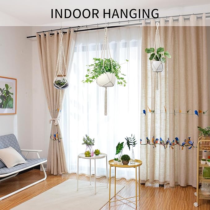 Macrame Plant Hanger - Fits 4 to 13 inches Pots for Indoor Outdoor, 34"/41"/46" 3 Sizes Set, Ivory (POTS NOT Included)