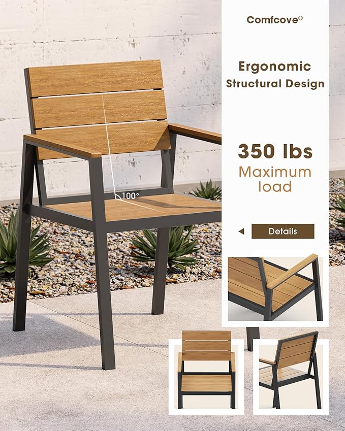 Outdoor Dining Set for 6, Aluminum Patio 7 Piece HDPS Luxury Outdoor Table and Chairs Set with Umbrella Hole, Modren Patio Furniture Set, All-Weather Patio Dining Set for 6, (Gray & Teak)