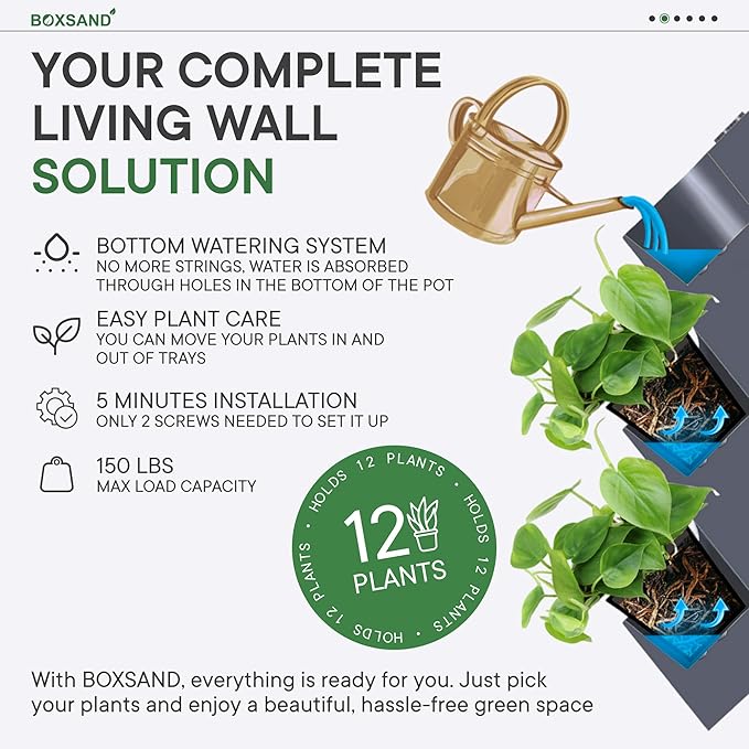 BOXSAND-12 Vertical Wall Planter for 12 Plants – Indoor/Outdoor Living Wall, Space-Saving Vertical Garden System, Easy 2-Screw Install (White, 24"x26", no pots)
