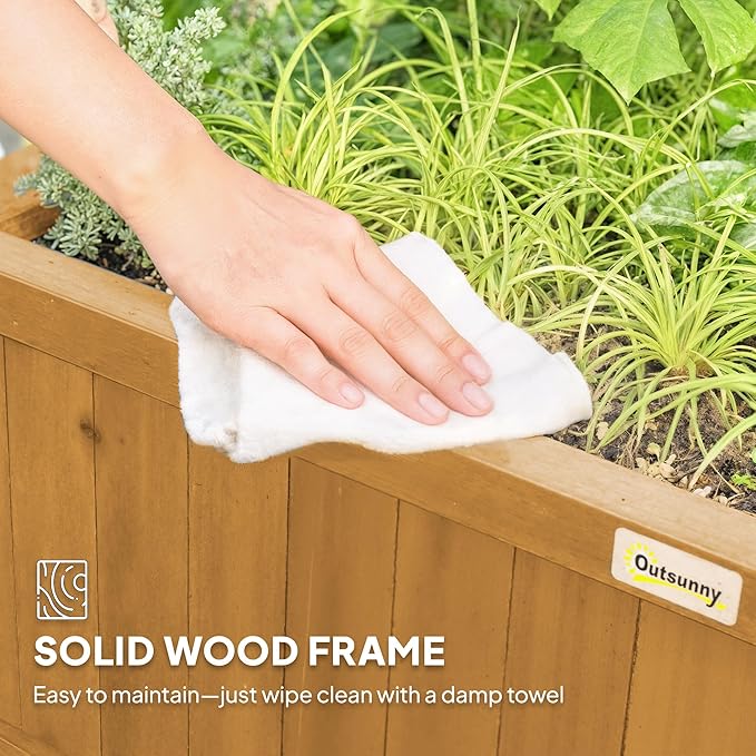 Outsunny Wood Planter with Trellis, Raised Garden Bed for Climbing Plants w/Drainage Holes and Roof, 35.5" x 17.75" x 72", Yellow