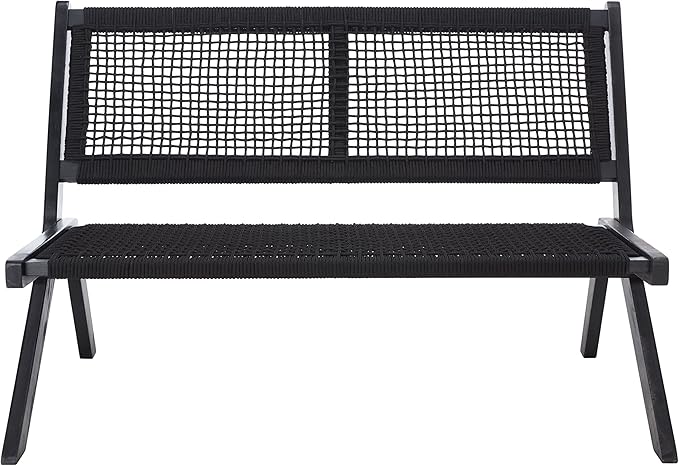 SAFAVIEH Outdoor Collection Kobina Black Acacia Wood/Black Rope Foldable Bench