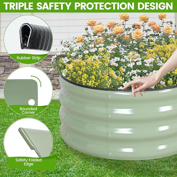 G GOOD GAIN Raised Garden Beds - 4x2x1ft Galvanized Planter Boxes Kit with Protective Tape & Gloves & Tools | Oval Metal Outdoor Raised Bed for Gardening Vegetables, Fruits, Flowers, Herbs, Green