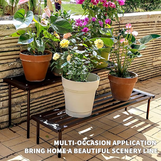 SBDSBD OUTEROOM Metal Plant Stand, Rust-proof Aluminum Flower Pot Stand, Plants Display Stands Decoration Racks for Living Room Balconies and Gardens (60 Ebony)
