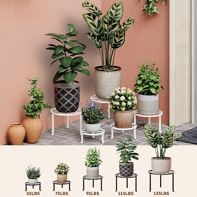 5 Pack Heavy Duty Metal Stand Decorates Multiple Plants for Indoor and Outdoor, Anti-Rust Iron Flower Pot Holder Stand, Potted Plant Shelf for Garden,Patio