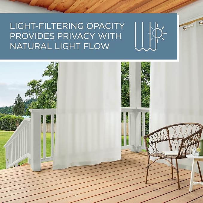 TOWN & COUNTRY BASICS Cabana Solid Heavyweight Indoor Outdoor Curtains, Light Filtering Opacity with Grommet Top, Water Repellent, 2-Pack Set, 54"x84", Vanilla