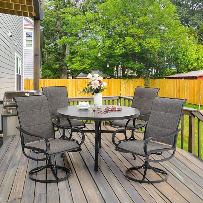 Sophia & William Patio Dining Set 5 Pieces, 4 x Patio Dining Chairs Textilene with 1 Round Patio Dining Metal Table 44" with Umbrella Hole Outdoor Furniture Set for Lawn Garden
