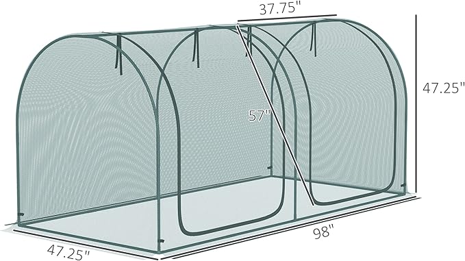 Outsunny 8' x 4' Crop Cage, Plant Protection Tent with Two Zippered Doors, Storage Bag and 4 Ground Stakes, for Garden, Yard, Lawn, Green