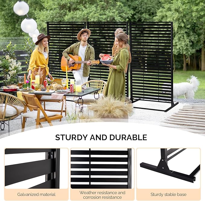 VINGLI Metal Privacy Screen for Outdoor, 72" x 49" Freestanding Privacy Fence Panels, Decorative Room Divider for Patio, Deck, Balcony, Pool