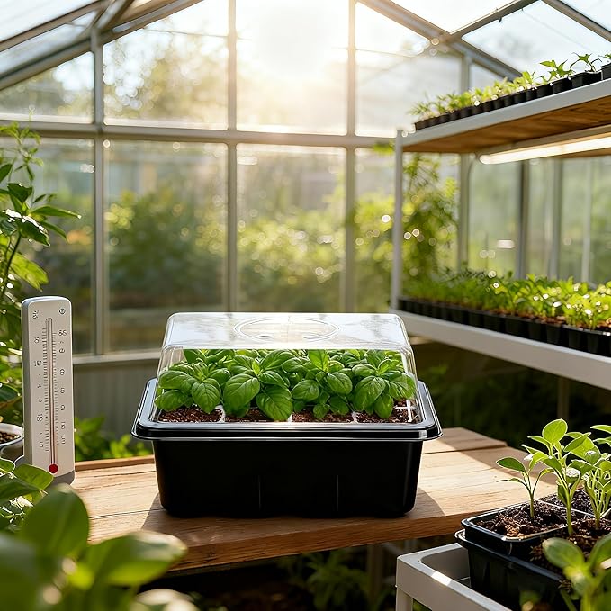 Bonviee 5-Pack Seed Starter Tray Seedling Kits,Plant Starter Kit with Adjustable Humidity Dome and Base Indoor Greenhouse Mini Propagator for Seeds Growing Starting (12 Cells per Tray,Black)