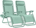 Best Choice Products Set of 2 Adjustable Steel Mesh Zero Gravity Lounge Chair Recliners w/Pillows and Cup Holder Trays - Seafoam