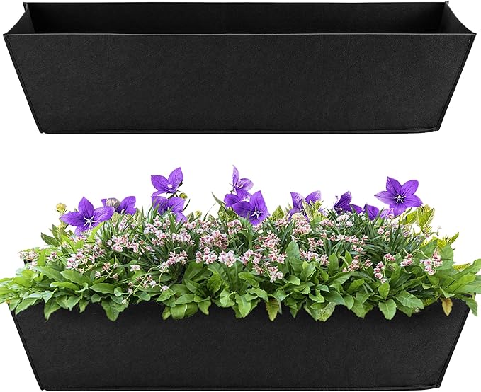 Adnee 2 Pcs 30 Inch Fabric Plant Window Box Liners-Rectangular Non-Woven Planter Basket Liner-Black Felt Flower Hanging Basket for Outdoor Garden Wall Hanging Planter Flower Vegetables