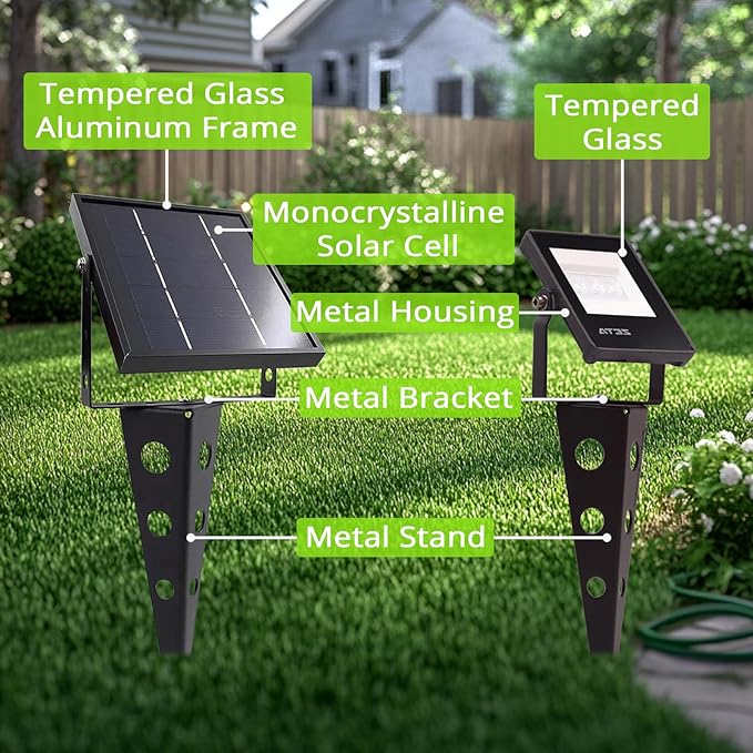 Solar Spot Lights Outdoor,ZETA Waterproof Metal Cool White 3-in-1 Auto On/Off Dusk to Dawn Uplights Decoration SpotLights for Outside House Trees Garden Yard Driveway Porch Walkway Flag Pole Lawn