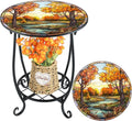 Outdoor Side Table Round Small Mosaic Patio Accent Indoor End Plant Coffee Tea Table for Yard Patio Porch Garden Living Room, Bedroom(Fall Style,14 Inch)