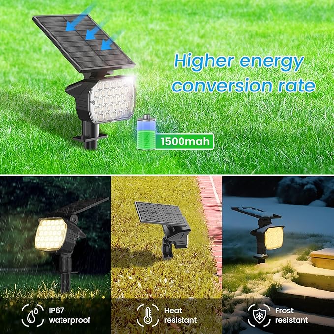 VOLISUN Solar Spotlight Outdoor, IP67 Waterproof Solar Landscape Spot Lights，Uplights for Yard Garden Pathway - 6 Pack Warm White 27 LED 3 Lighting Modes