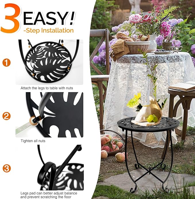 Patio Side Table, Weather Resistant Metal Side Table, Small Round Outdoor End Table Accent Side Table for Patio Yard Porch Balcony Garden Bedside Plant Stand Indoor Outdoor (H 17Inch) (1)