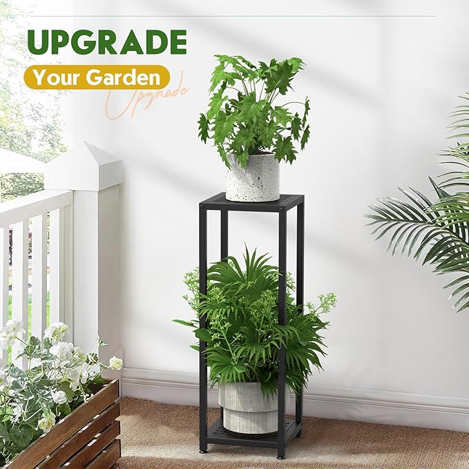 TOSKING Tall Plant Stand Indoor – 2-Tier Modern Metal Shelf, 30" Height & 200 LBS Capacity, Heavy Duty for Living Room, Balcony, Garden (Black)