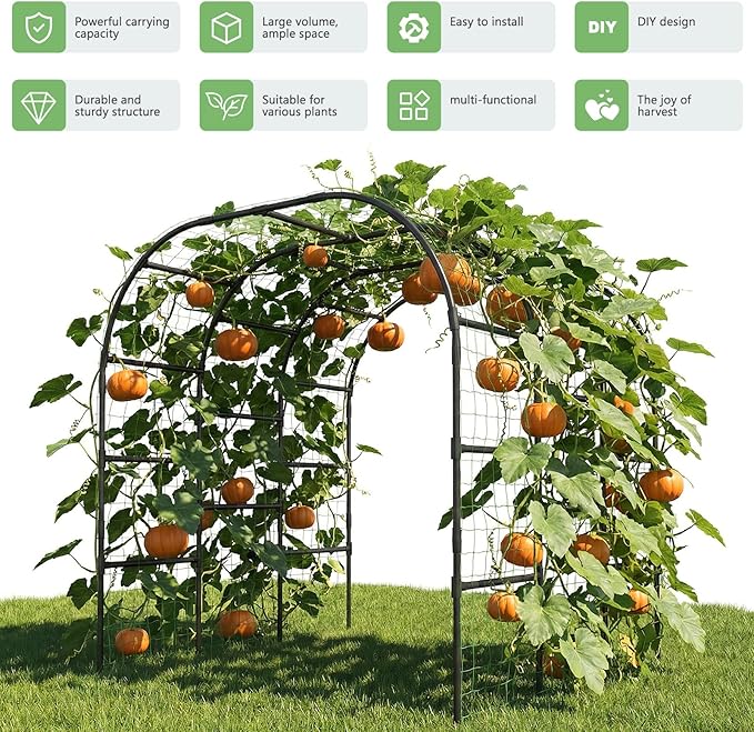 DoCred Garden Arch Trellis for Climbing Plants, 88 Inch Large Garden Trellises Outdoor Metal Plants Support Archway Arbor Tunnel for Vegetables Plant Cucumber Trellis Decoration, Black