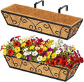 2pcs 24 Inch Window Deck with Coco Liner, 24" Window Boxes Horse Trough with Coconut Coir Liner, Metal Hanging Flower Planter Window Basket Deck Railing Planter Boxes for Outdoor Indoor Lawn