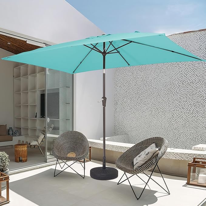 JEAREY 6.5x10 ft Rectangular Patio Umbrellas Rectangle Outdoor Umbrella with Push Button Tilt and Crank, Market Table Umbrella 6 Sturdy Ribs UV Protection for Poolside Garden Backyard Deck, Peacock Blue
