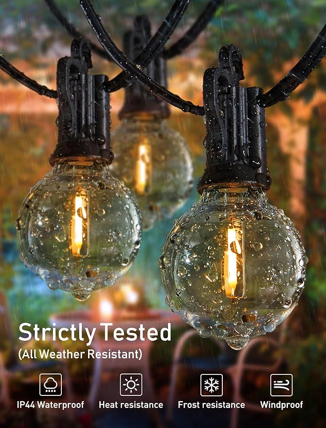 Brightown Outdoor String Lights, 80FT 40+2 G40 Bulbs Shatterproof Patio Lights, IP65 Waterproof Dimmable Hanging Connectable Globe LED Outdoor Lights for Backyard, Bistro, Porch, Deck, Balcony