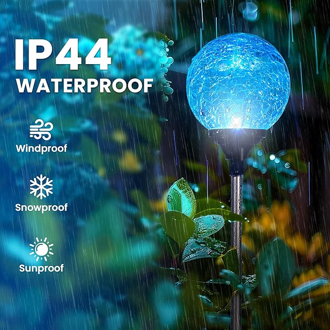 GIGALUMI Solar Garden Lights 6 Pack, Outdoor Solar Lights for Yard Decorative, Christmas Lights Outdoor Decorations Waterproof, Multi-Colored Changing Garden Globes Cracked Glass Ball with LED Lights