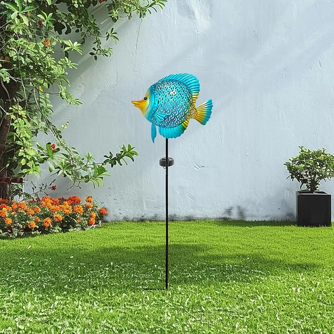 HONGLAND Outdoor Fish Solar Garden Lights with LED Light, Metal Fish Design Waterproof Solar Garden Decorative Stake for Lawn, Yard, Patio, Landscape Decoration
