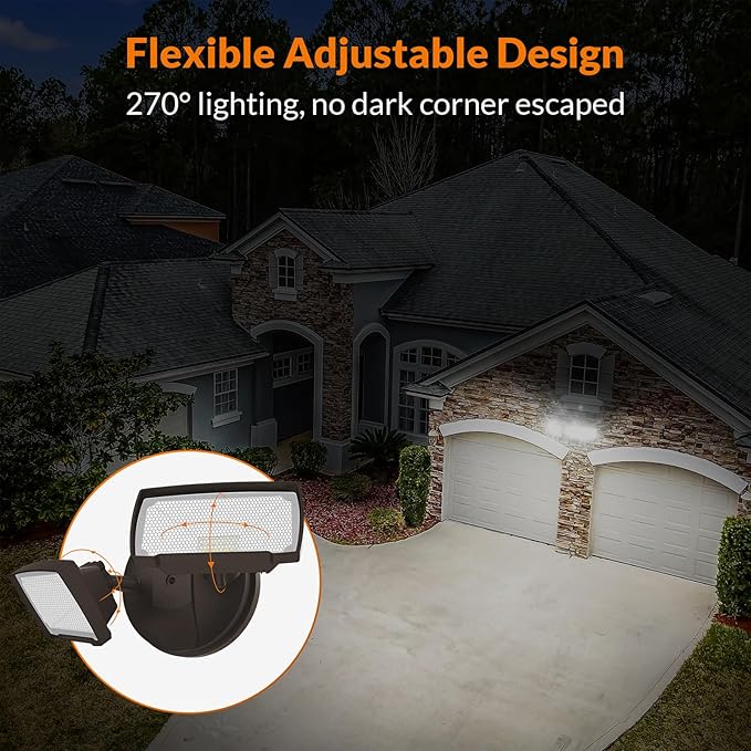 LEPOWER 3000LM LED Flood Light Outdoor, Switch Controlled LED Security Light, 28W Exterior Lights with 2 Adjustable Heads, 5500K, IP65 Waterproof for Garage, Yard, Patio Brown