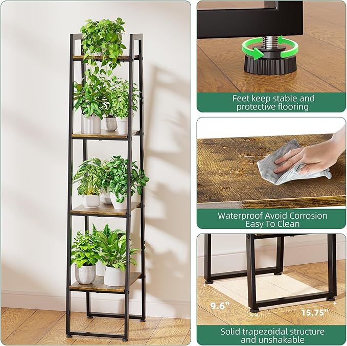 Simple Trending Tall Plant Stand Indoor with Grow Lights, 4 Tier Metal Plant Shelf for Multiple Flower Planter, Heavy Duty Ladder Plant Display Holder for Home Patio, Black