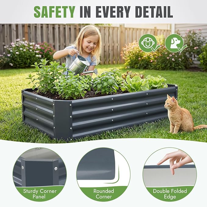 INNO STAGE 4×2×1ft Galvanized Raised Garden Bed Kit, Galvanized Planter Raised Garden Boxes Outdoor, Large Metal Raised Garden Beds for Vegetables, Flowers, Herbs, and Succulents, Grey