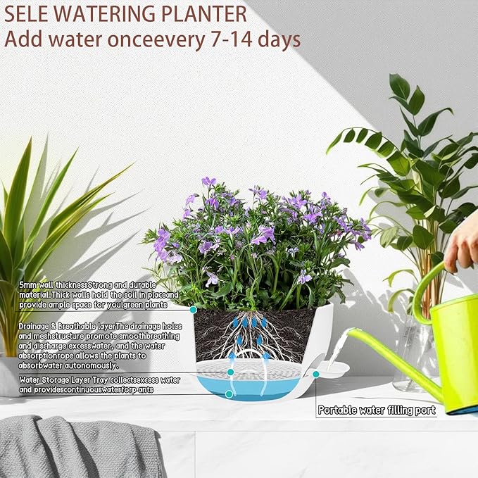 2 Pack 12 Inch Self Watering Hanging Planters for Indoor Plants, Large White Plastic Hanging Pots with Chains for Outdoor Patio Garden Home Decor White