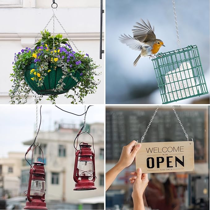 RIFNY 20 Inch Silver Chain for Hanging Plants, Small Plant Chains for Hanging Baskets Kits with Hooks for Bird Feeders Planters Billboards Lanterns Wind Chimes Ornaments Outdoor Indoor Use (5 PCS)