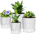 Self Watering Pots for Indoor Plants, 4/5.5 Inch Crackle Pattern Planters with Clear Water Reservoir & Wick System, 4 Pack Plastic Flower Pots for Succulents, Herbs, African Violets