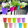 10 Pcs Fence Planters, 4" Metal Hanging Pots Plant Holder with Detachable Hook & Drainage, Railing Planter Flower Pot for Indoor Outdoor Balcony Patio Garden
