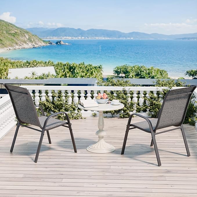 Betterhood Patio Chairs Set of 2, Stackable Outdoor Dining Chairs Set with Breathable Seat Fabric, All-Weather Powder-Coated Metal Frame for Deck, Pool Side and Backyard, 350LBS Capacity (Grey)