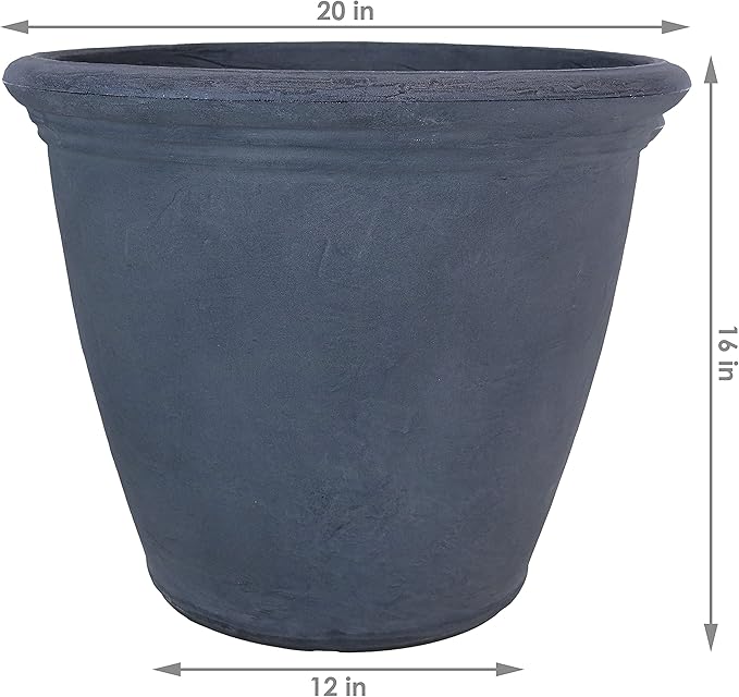 Sunnydaze 20-Inch Anjelica Large Plastic Pot for Plants - Outdoor Double-Walled Large Plastic Planter with Drillable Drainage Holes - Slate - 2pk