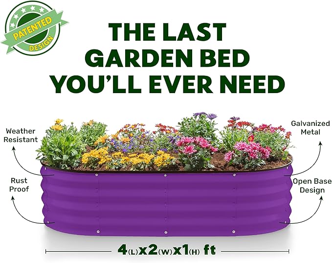 Plant & Plot Galvanized Raised Garden Beds Outdoor // 4×2×1 ft (2-Pack) Planter Raised Beds for Gardening, Vegetables, Flowers // Large Metal Garden Box (Purple) // Patented Tool-Free Design